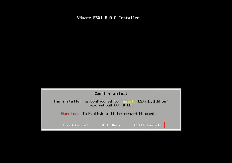 Install wm-ware Esxi8 on HPE Server-confrim-install