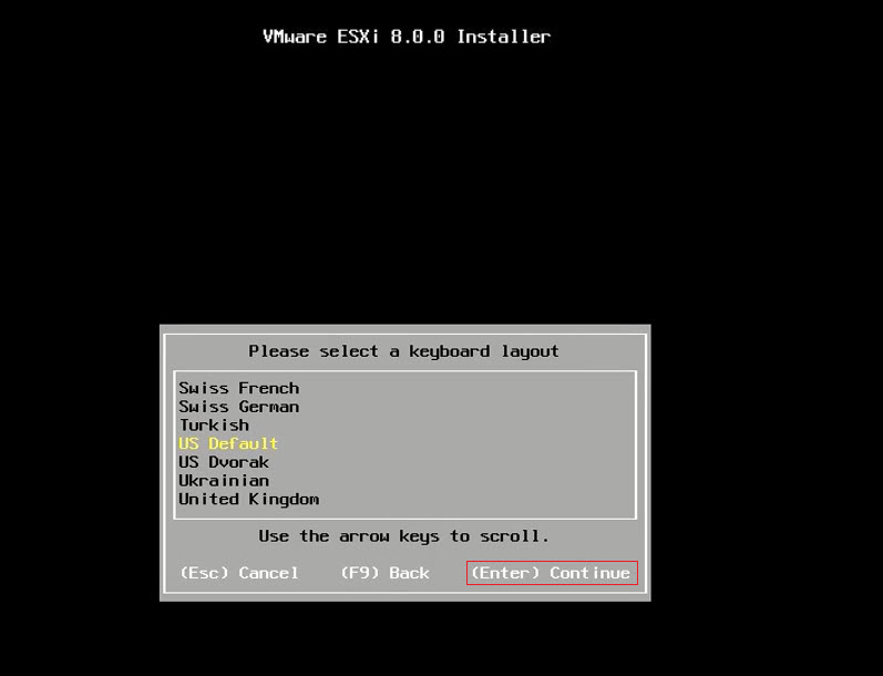 Install wm-ware Esxi8 on HPE Server-keyboard