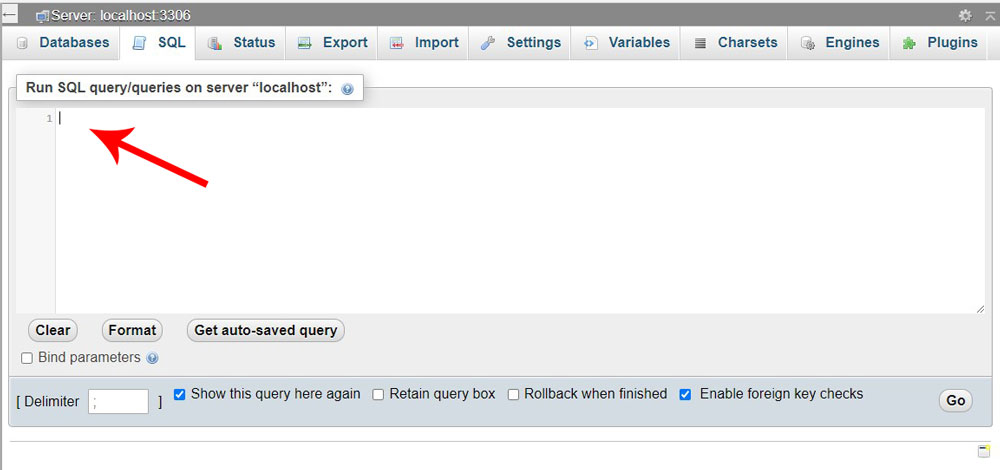 Run SQL query/queries on server “localhost”