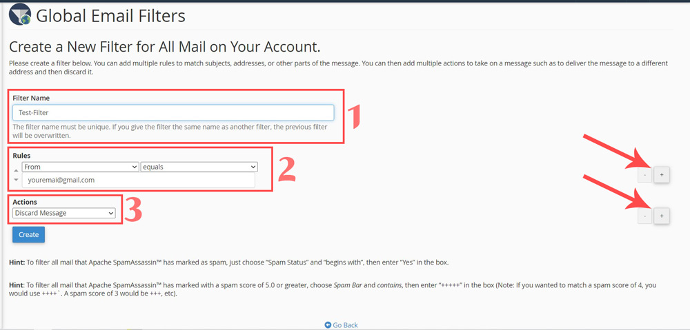 page Create a new filter for all mail on your account
