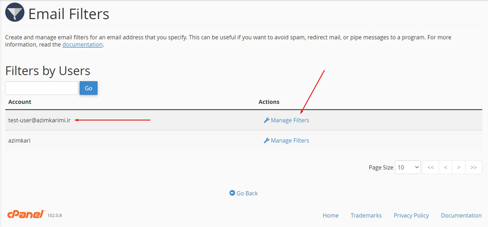 page Filters by Users