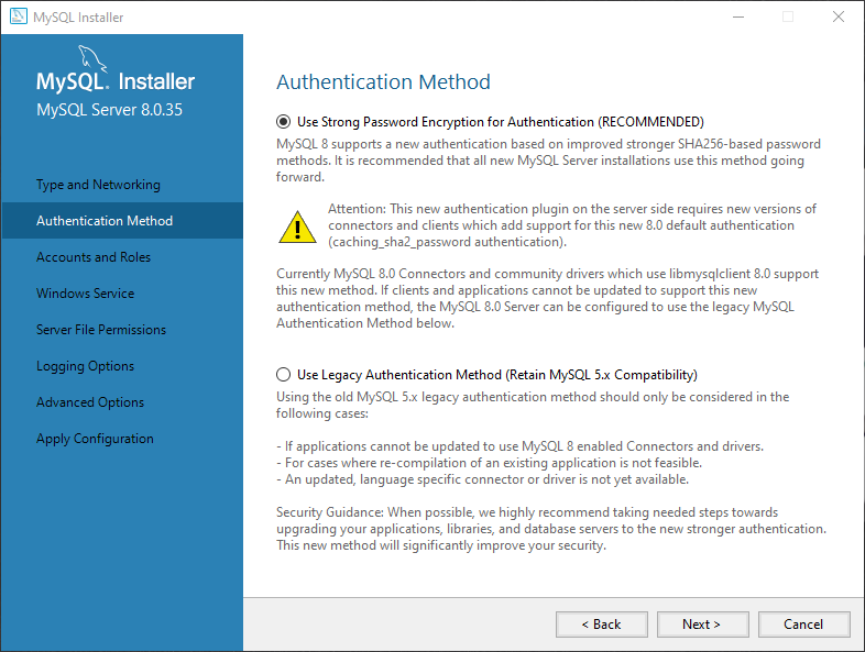 mysql_installer_authentication_method