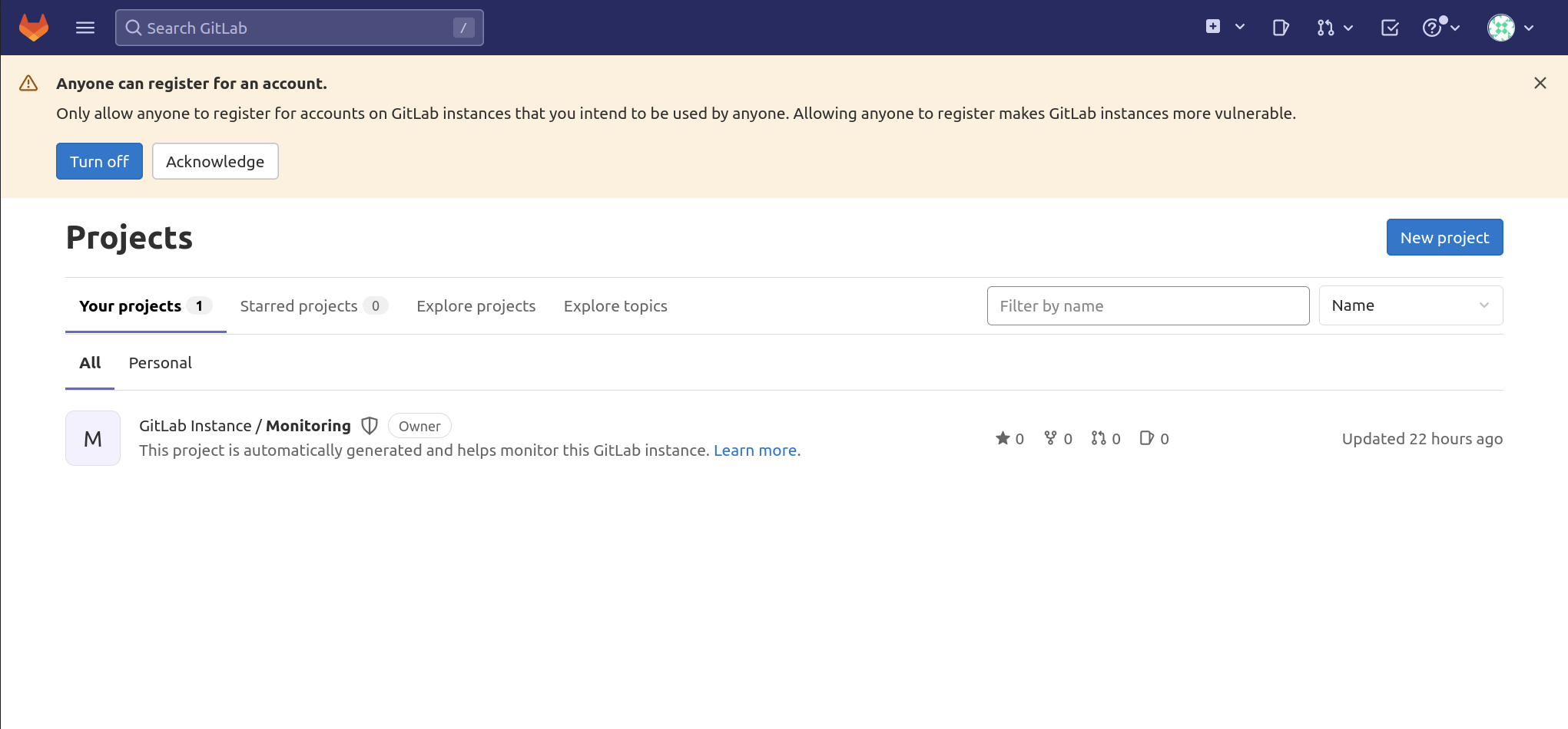 GitLab first Login