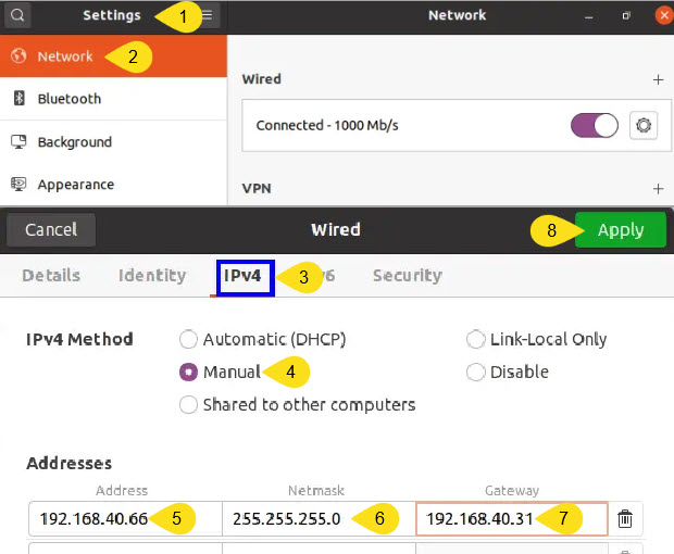 Chang ip in linux graphical