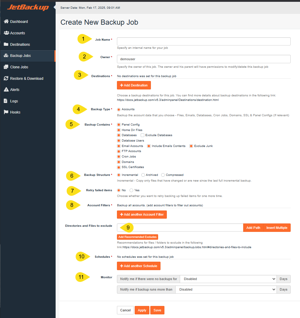 JetBackup-in-cPanel-Backup Jobs-Create New Backup Job