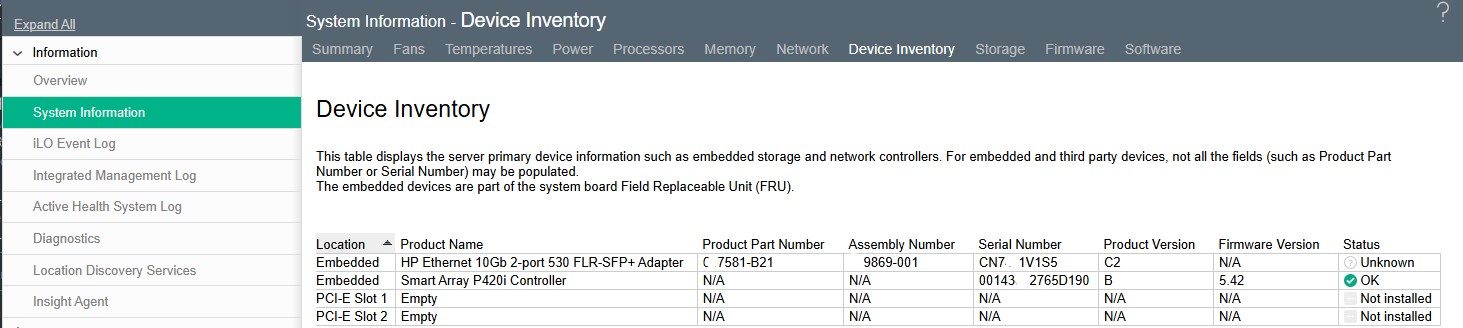 hpe-ilo-management-monitoring-guide-Device Inventory