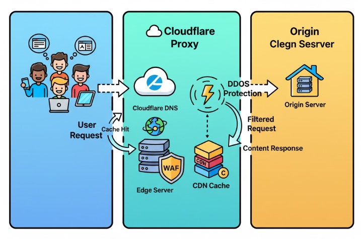 دیاگرام عملکرد Cloudflare Proxy