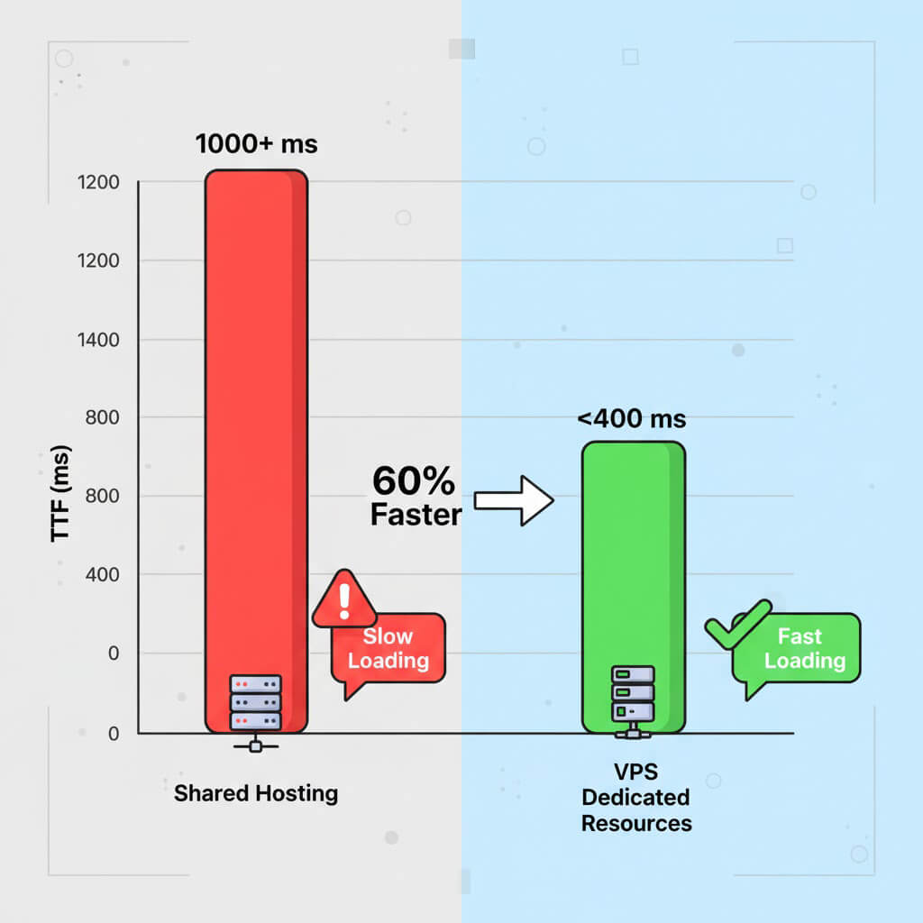 سرور مجازی Ubuntu ایران-graph-TTFB-Ubuntu VPS performance with shared hosting