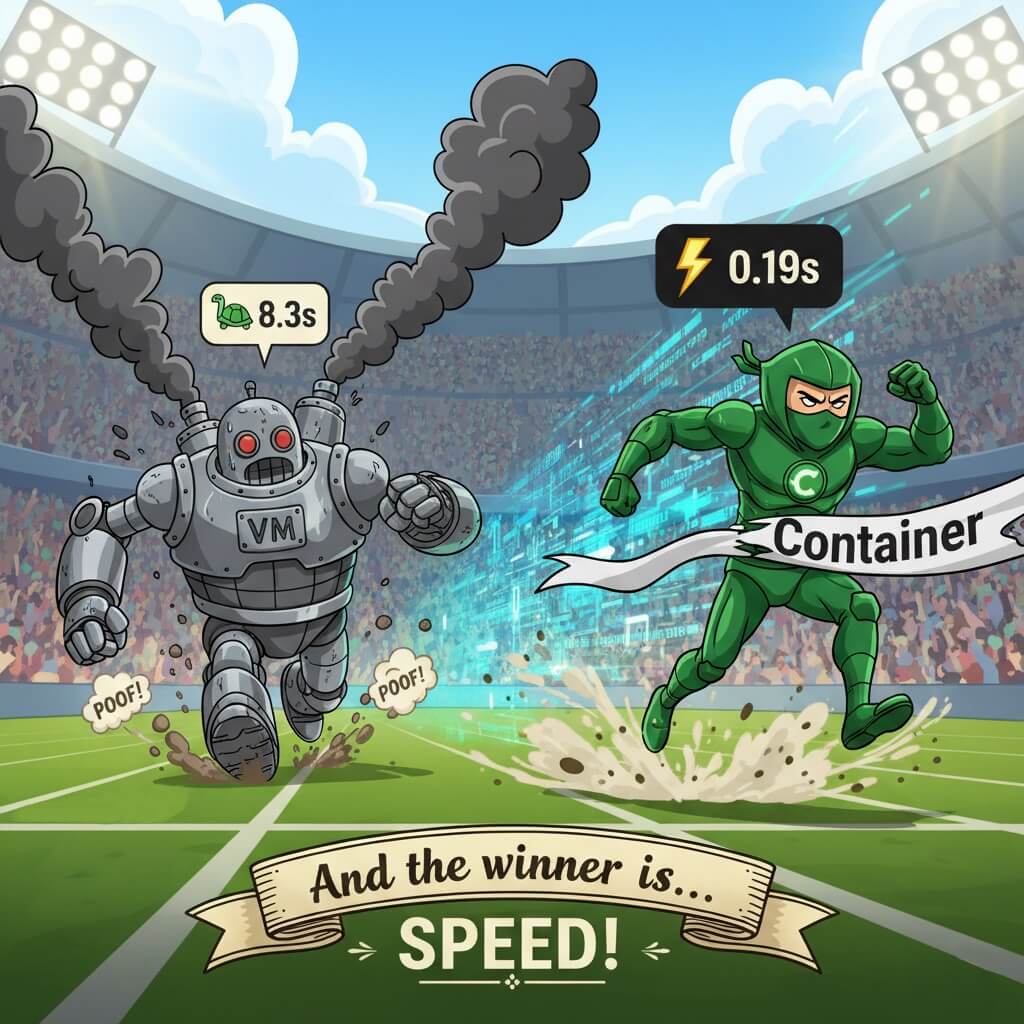 virtualization-vs-containerization-difference-guide-The Speed Race: Performance Benchmark in Action