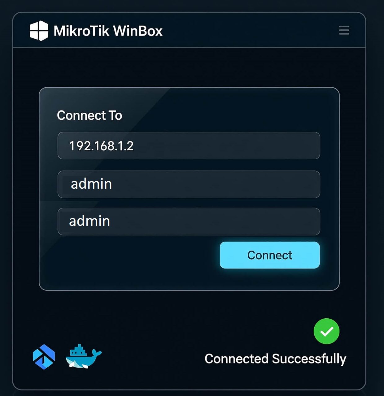 install-mikrotik-docker-ubuntu-winbox-connect-to-docker-mikrotik